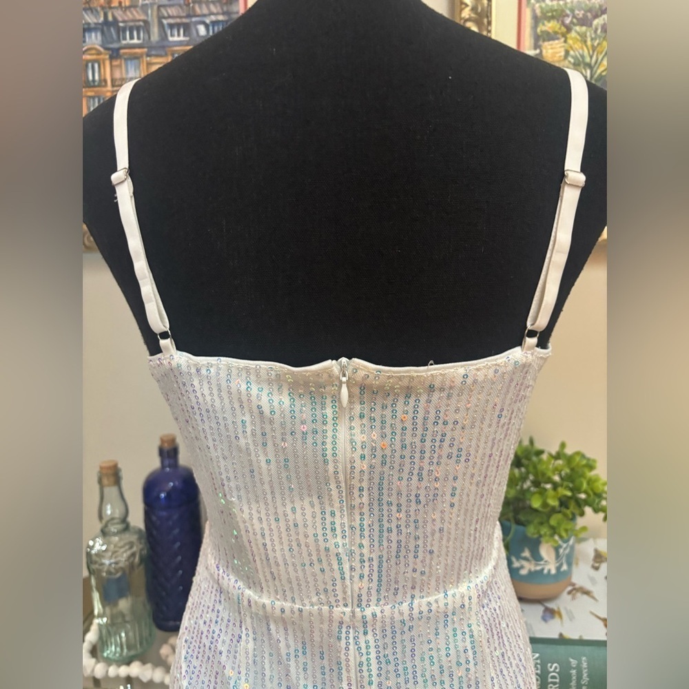 Grace Karin White Sequin Mini Dress Spaghetti Strap Sleeveless Bodycon Size S - Picture 8 of 13